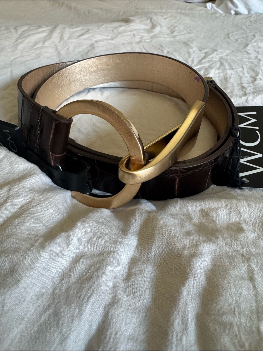 WCM New York Brown Croc Embossed Leather O-Ring Belt - OS